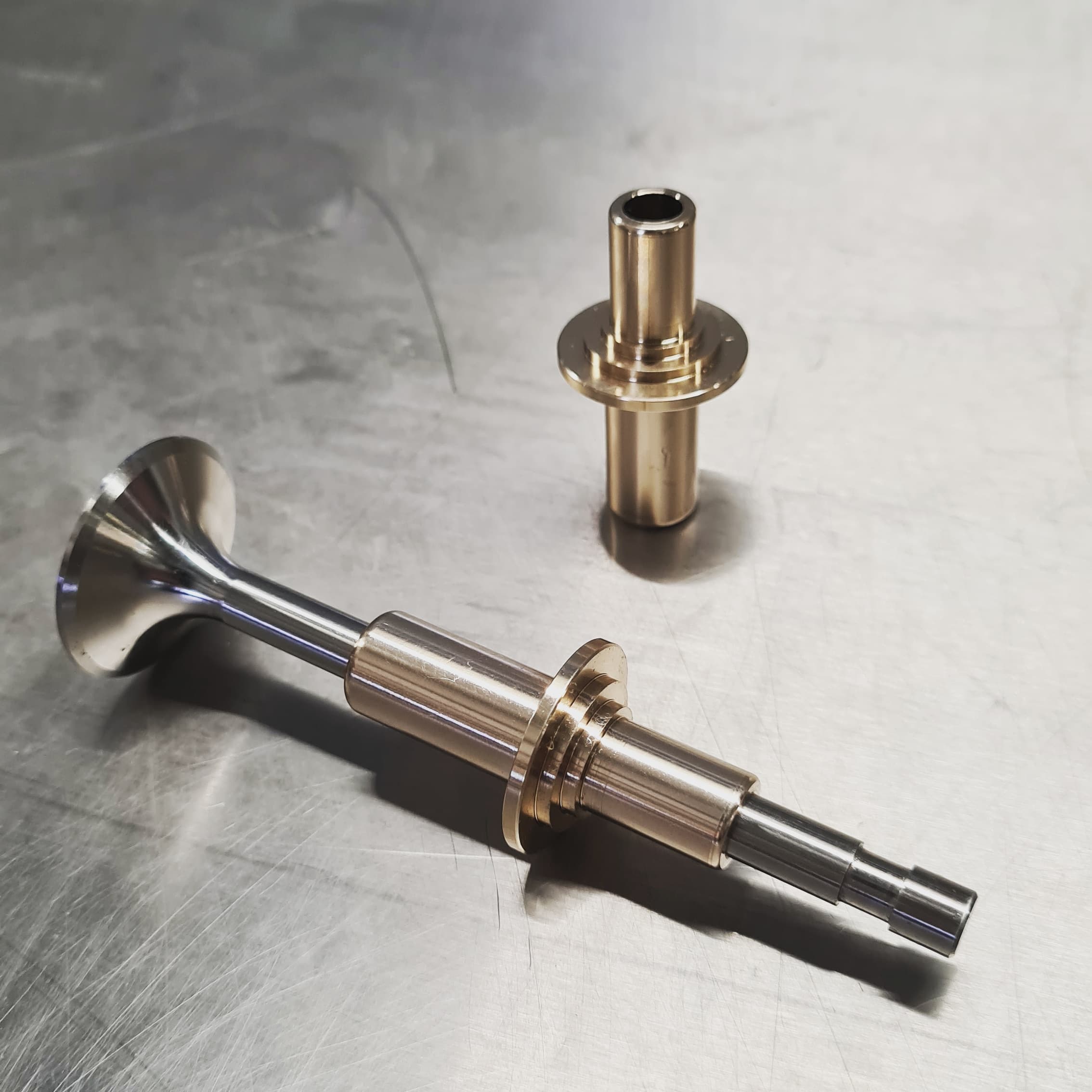 New valve guide and intake valve with a visible wear-protection zone, close-up